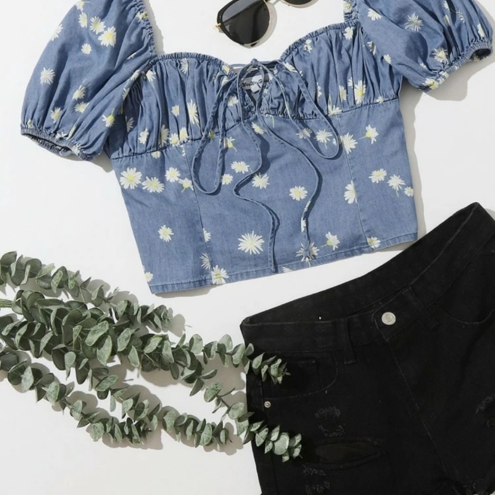 Denim cute crop top